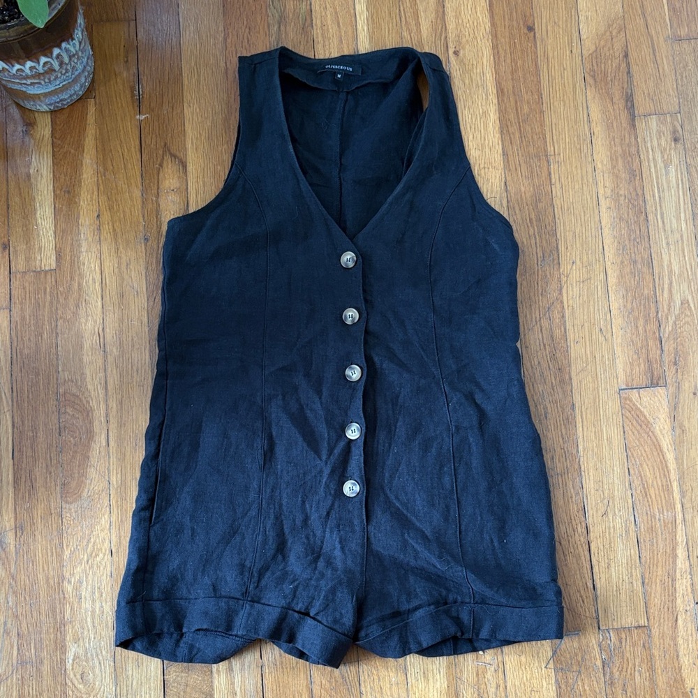 Olivaceous Black Button-Up Romper